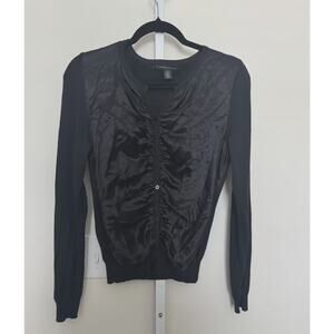 Y2K Silk Black Cardigan Silk Satin Front Whimsygoth, Balletcore, Witchy Size L